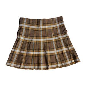 NO BOUNDARIES Brown White Plaid‎ Pleated Skirt Juniors Size M Medium 7-9